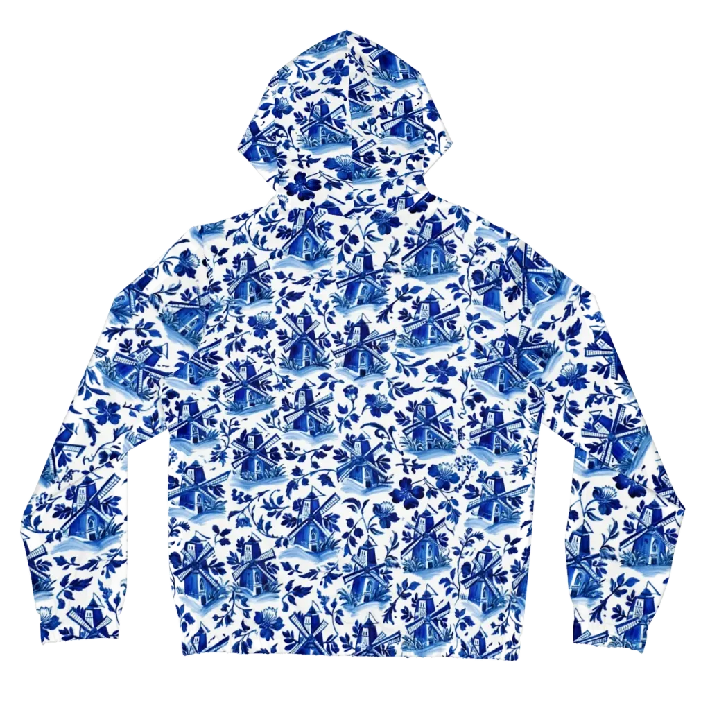 Blue Delft Garden on Women's Full-Zip Hoodie — Back