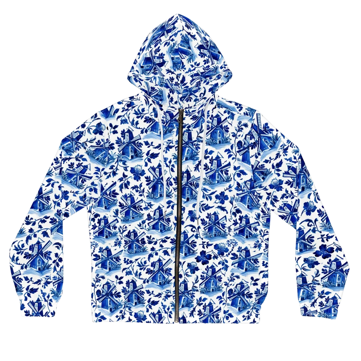 Blue Delft Garden on Women's Full-Zip Hoodie — Front