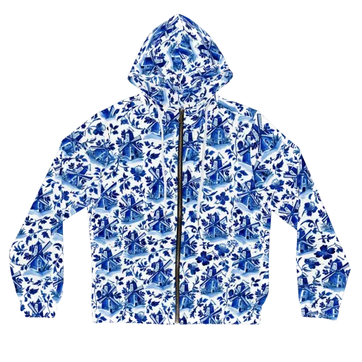 Blue Delft Garden on a Women's Full-Zip Hoodie