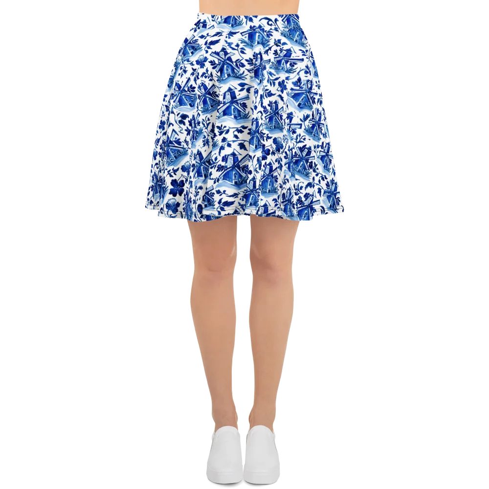 Blue Delft Garden on Skater Skirt — Front
