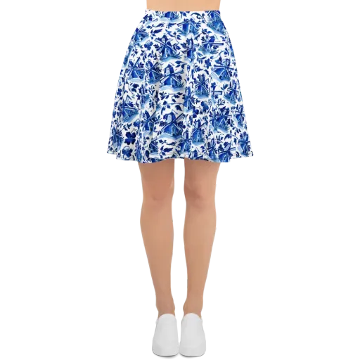 Blue Delft Garden on a Skater Skirt