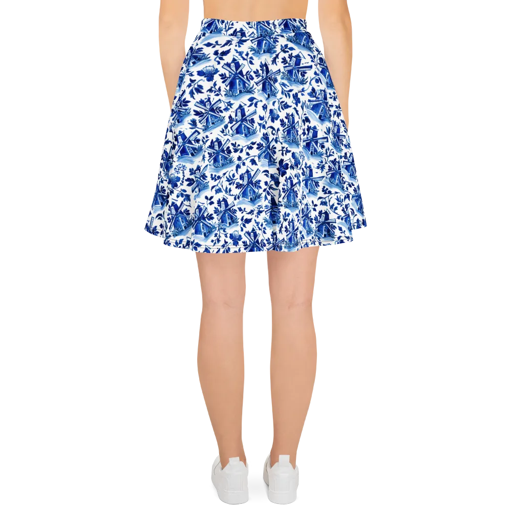 Blue Delft Garden on Skater Skirt — Back