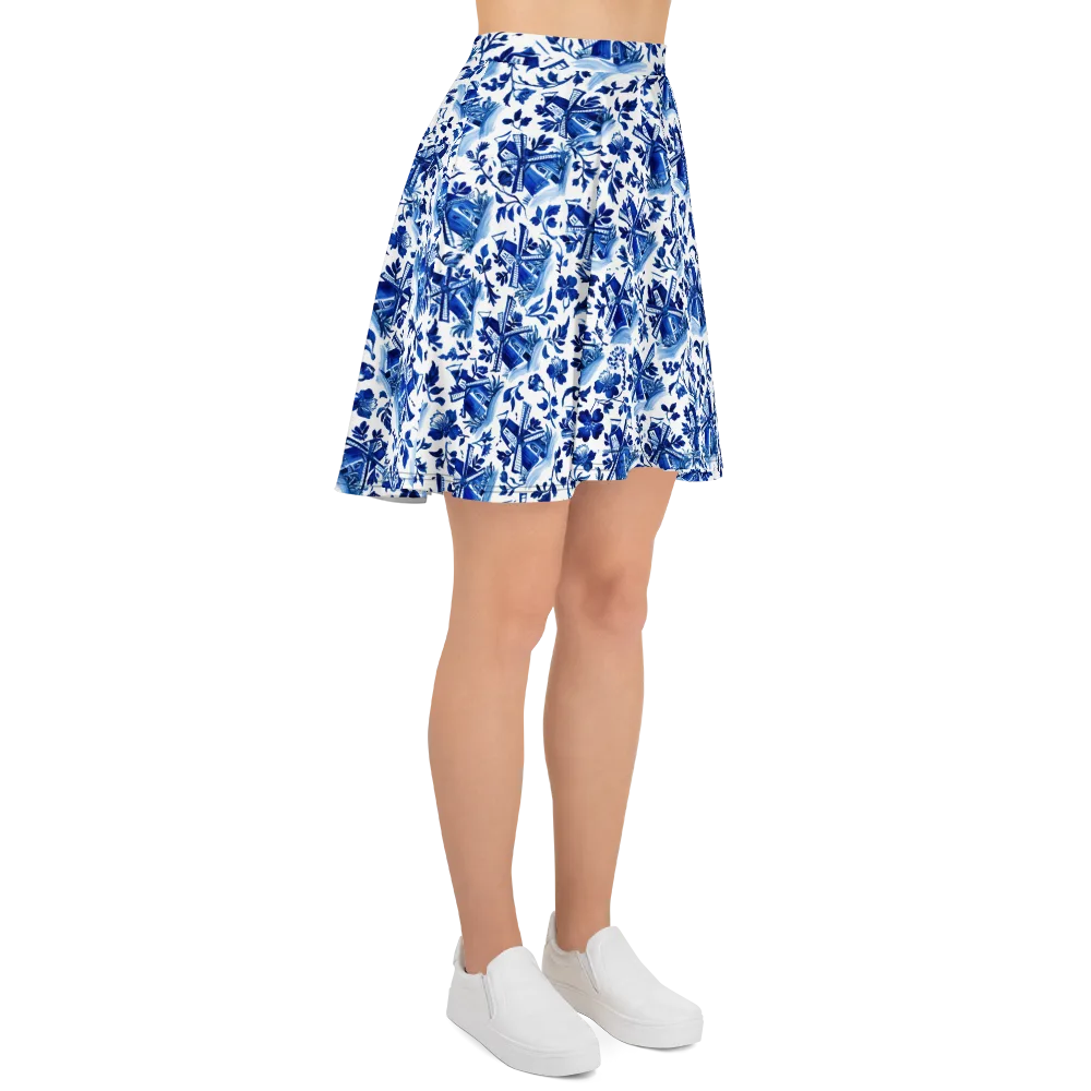 Blue Delft Garden on Skater Skirt — Right