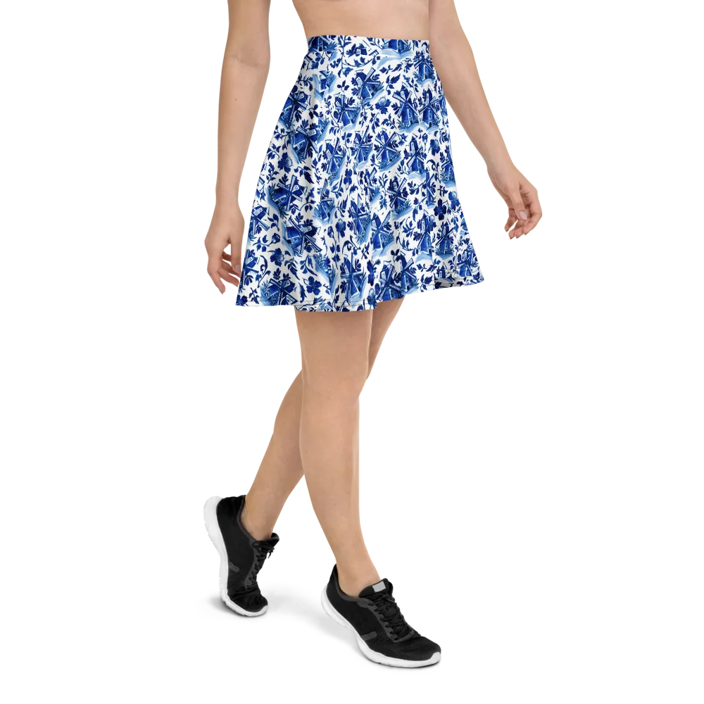 Blue Delft Garden on Skater Skirt — Right