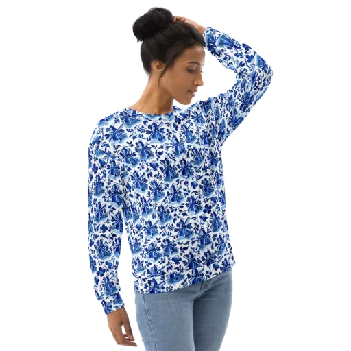 Blue Delft Garden on a Sweatshirt