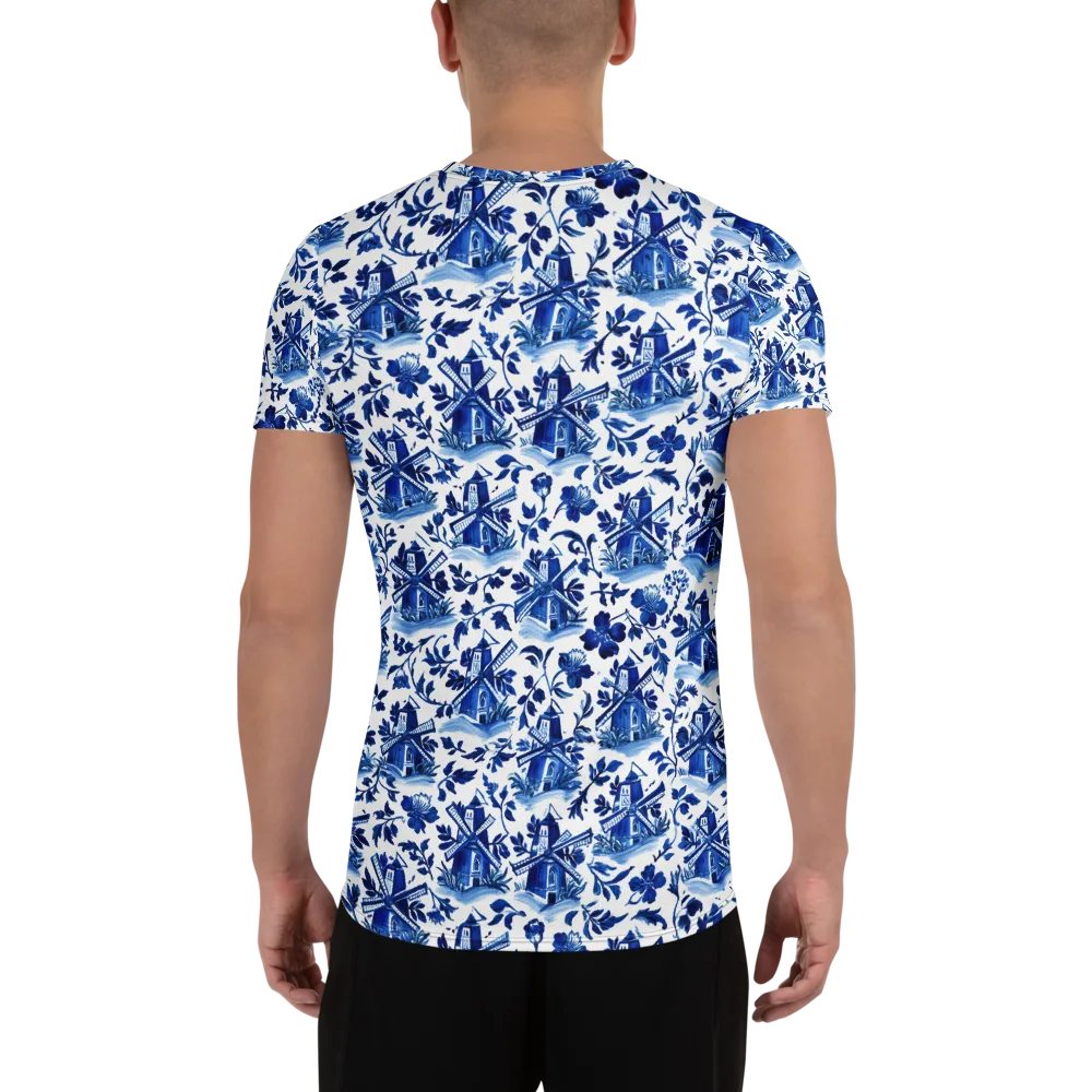Blue Delft Garden on Men's Athletic T-Shirt — Back