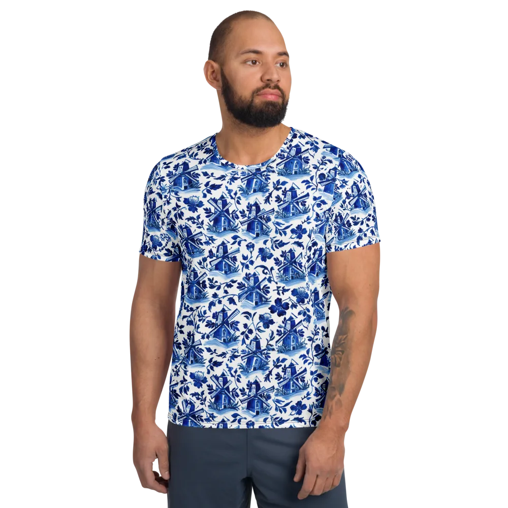 Blue Delft Garden on Men's Athletic T-Shirt — Front