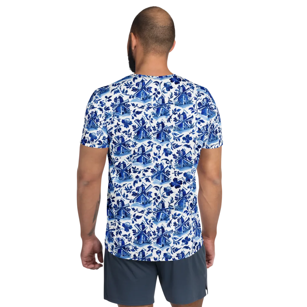 Blue Delft Garden on Men's Athletic T-Shirt — Back