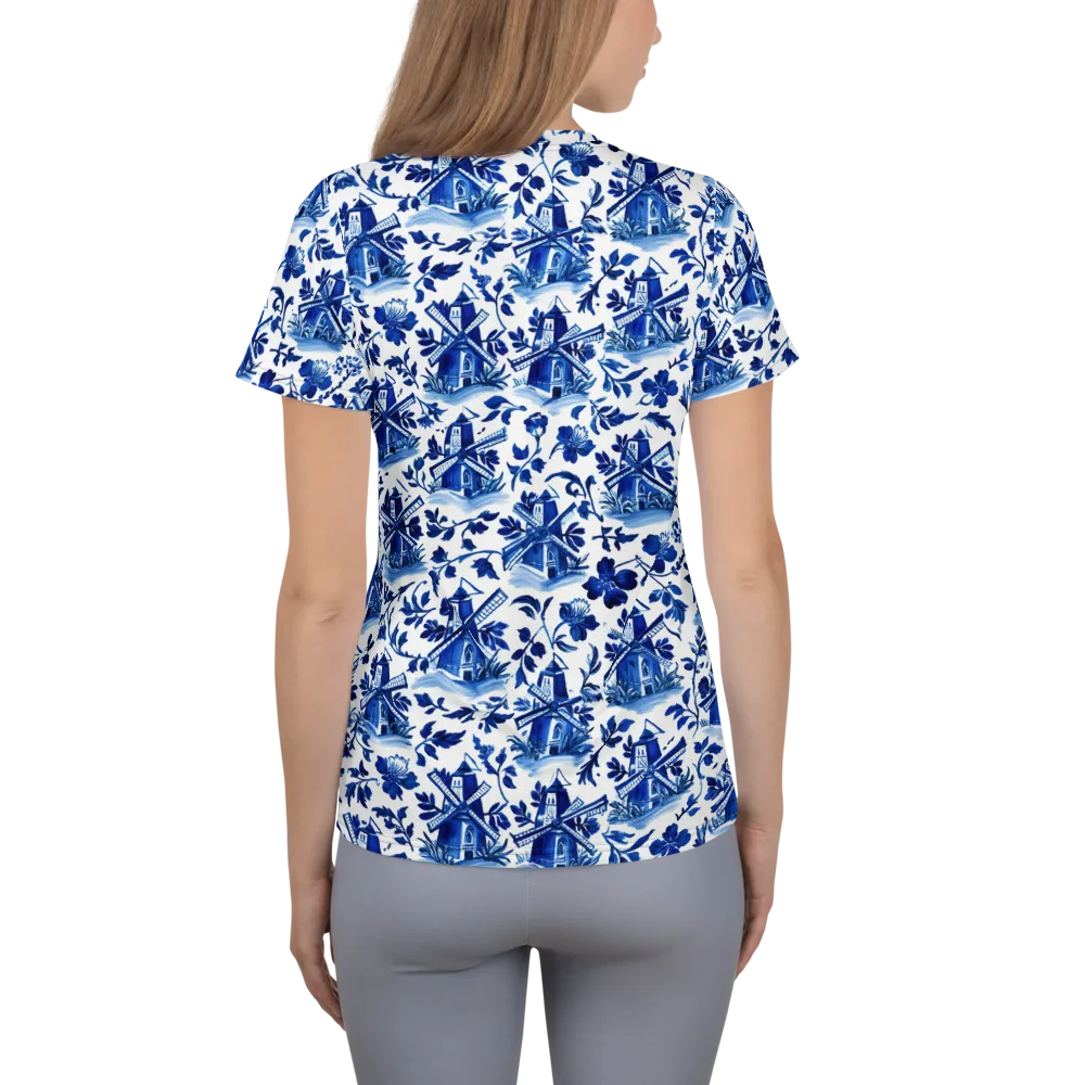 Blue Delft Garden on Women's Athletic T-Shirt — Back
