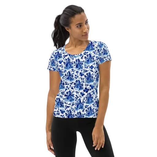 Blue Delft Garden on a Women's Athletic T-Shirt