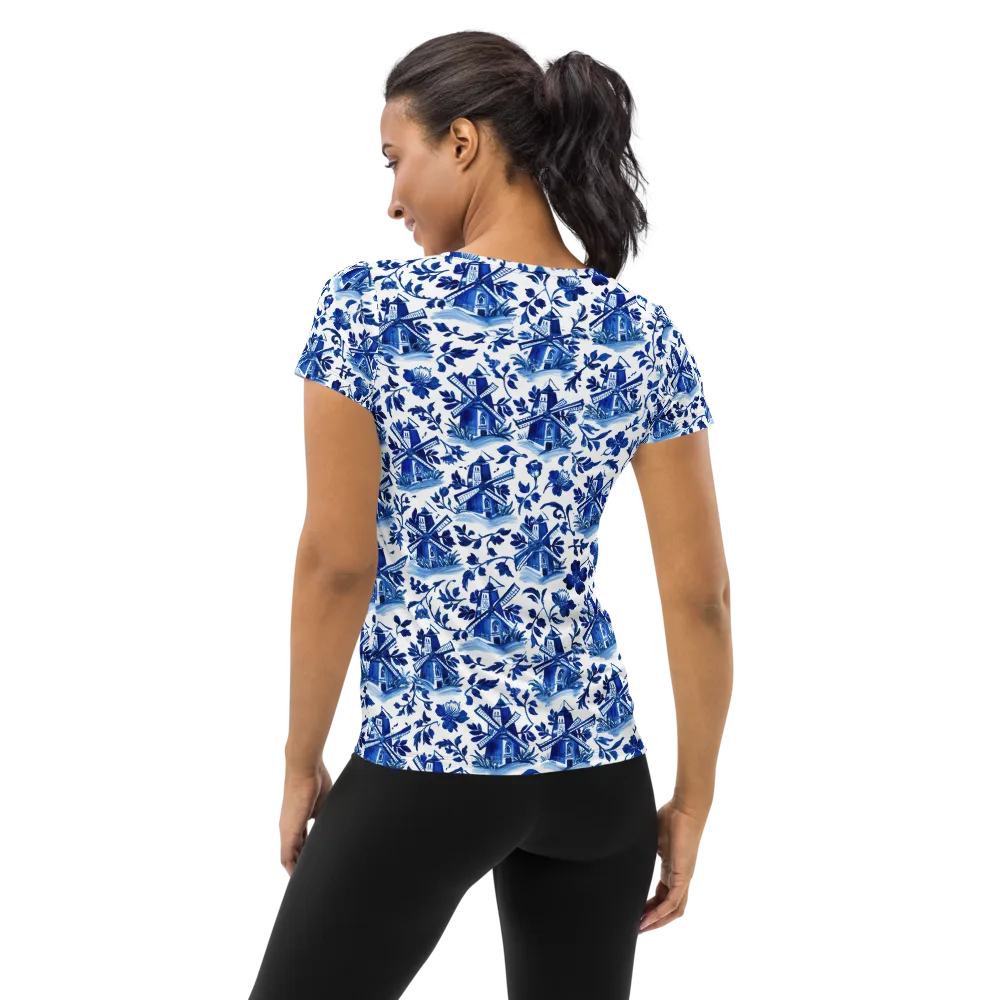 Blue Delft Garden on Women's Athletic T-Shirt — Back