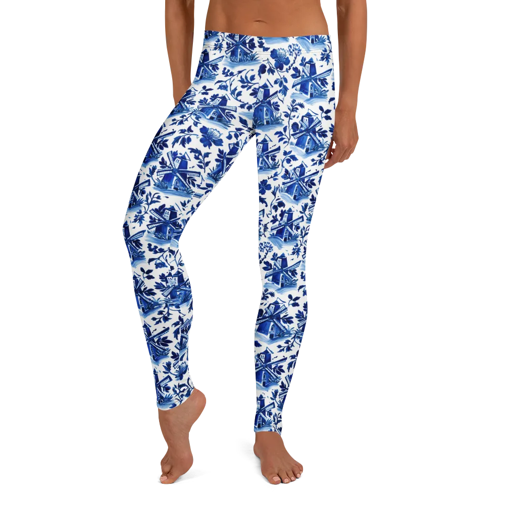 Blue Delft Garden on Leggings — Front