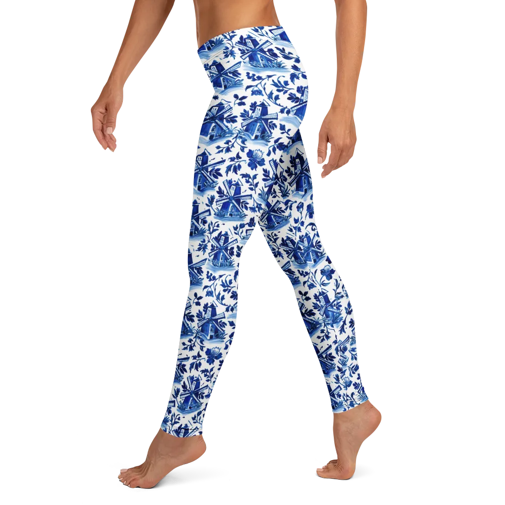 Blue Delft Garden on Leggings — Left
