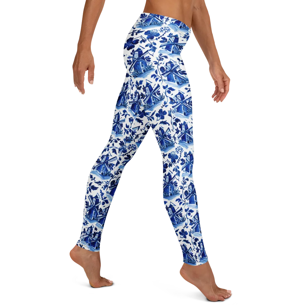 Blue Delft Garden on Leggings — Right