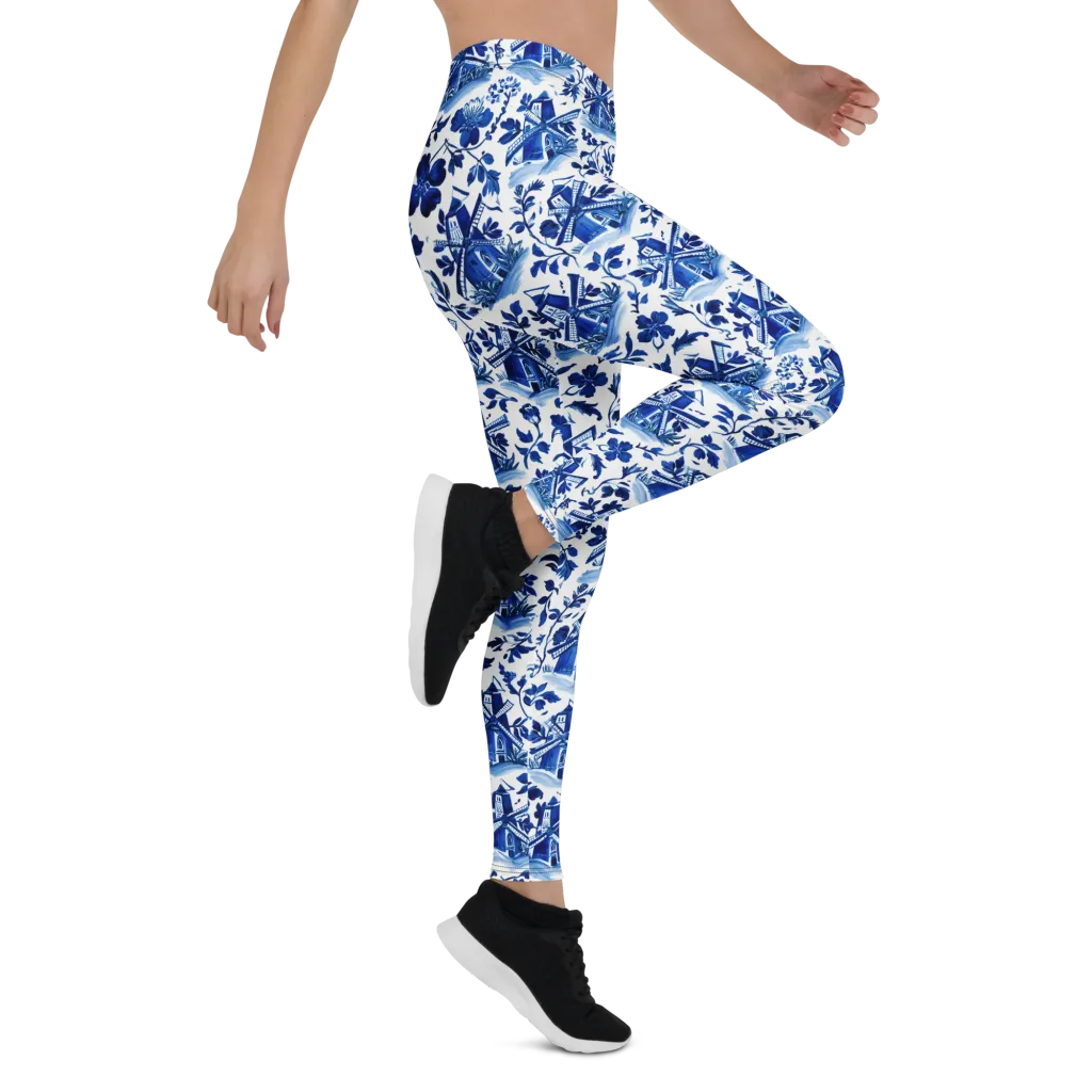 Blue Delft Garden on Leggings — Right