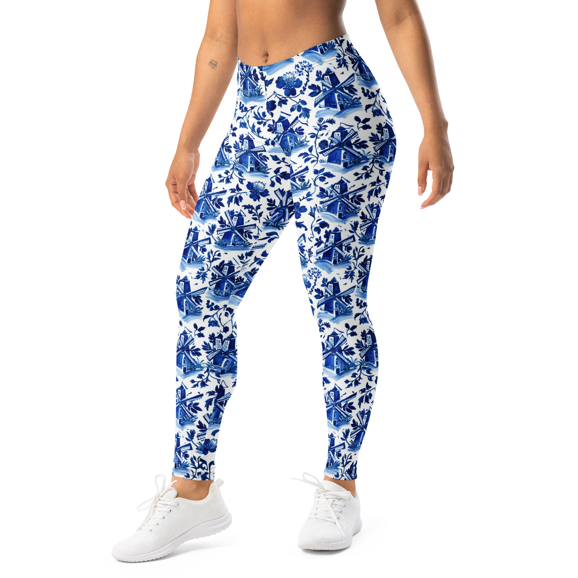 Blue Delft Garden on Leggings — Left Front