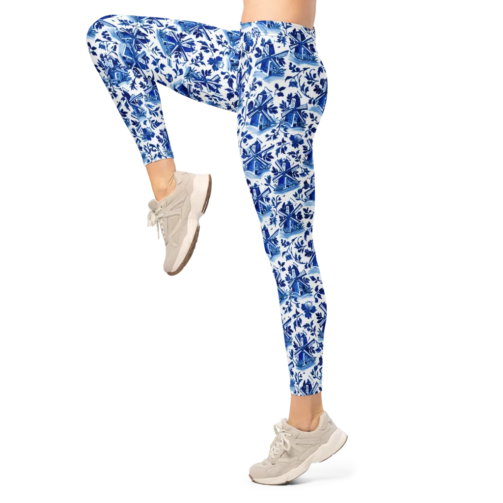 Blue Delft Garden on Leggings — Left