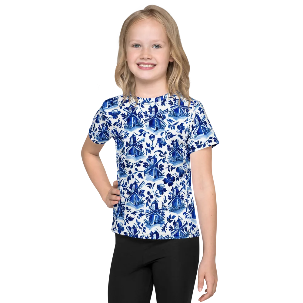 Blue Delft Garden on Kids Crew Neck T-Shirt — Front