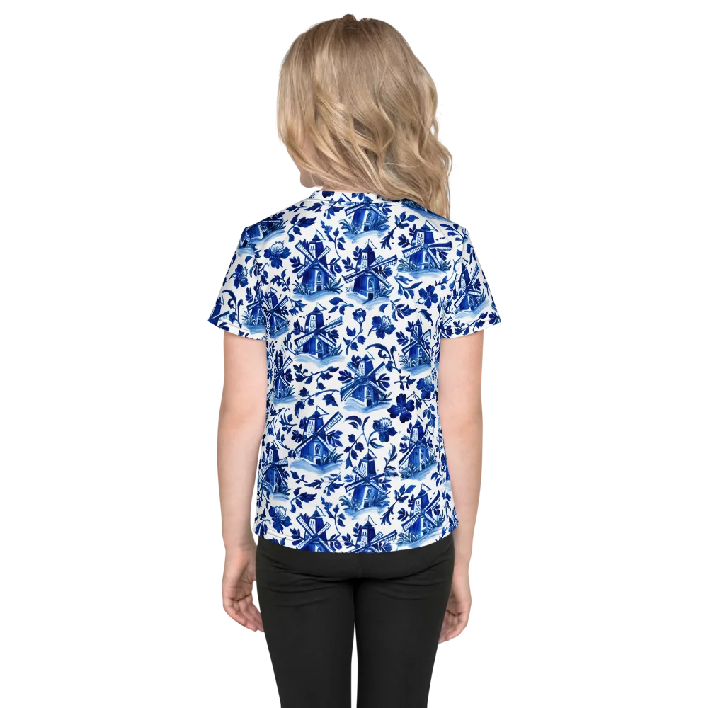 Blue Delft Garden on Kids Crew Neck T-Shirt — Back