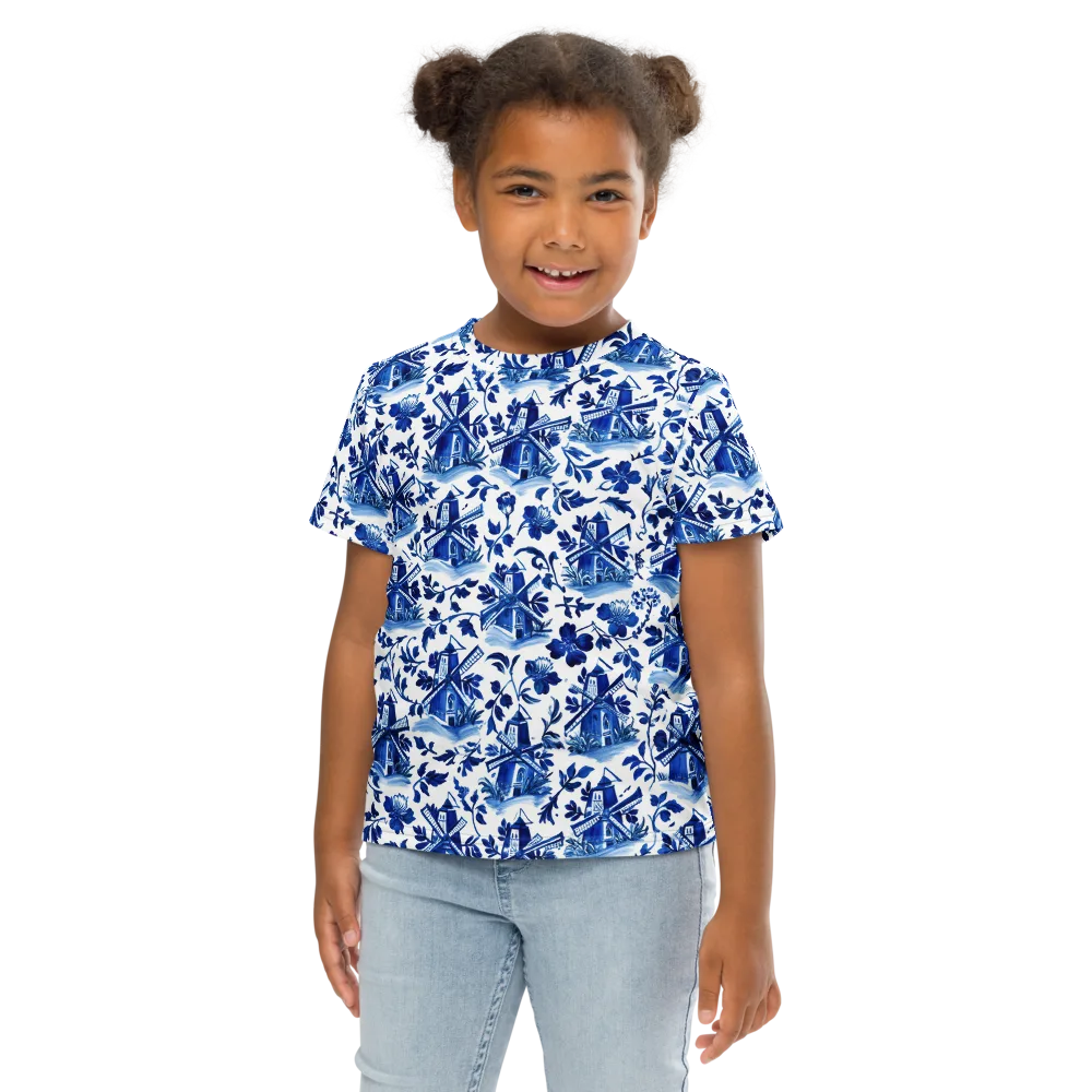 Blue Delft Garden on Kids Crew Neck T-Shirt — Front