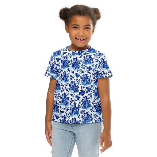 Blue Delft Garden on a Kids Crew Neck T-Shirt