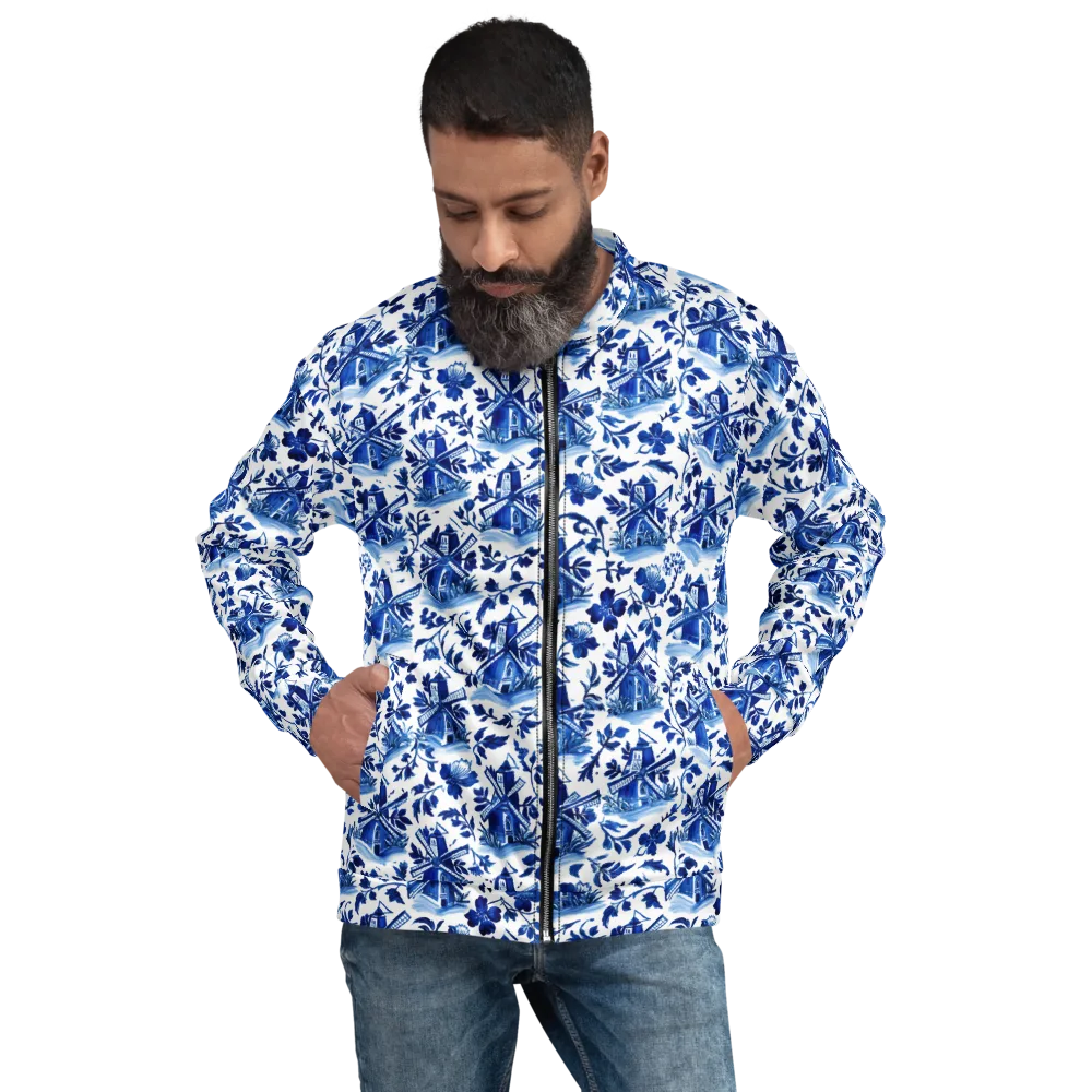Blue Delft Garden on Bomber Jacket — Front