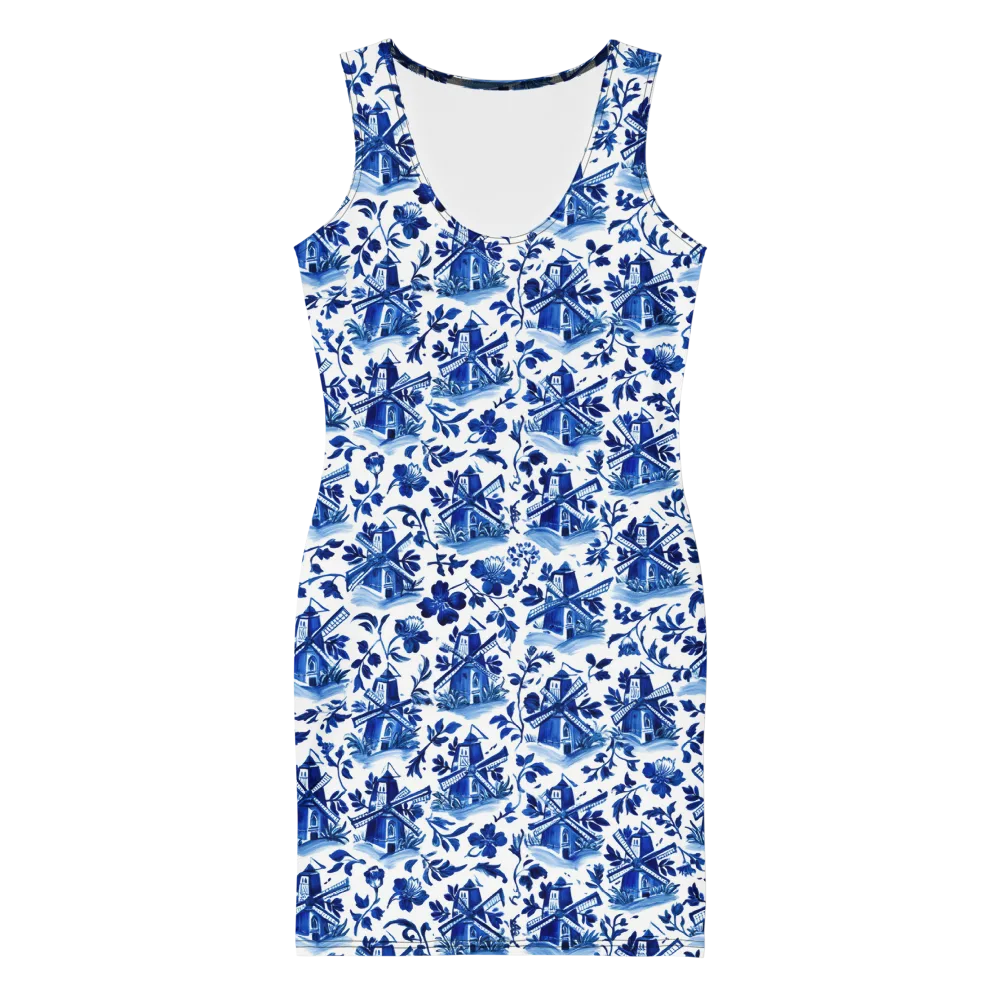 Blue Delft Garden on Bodycon Dress — Front