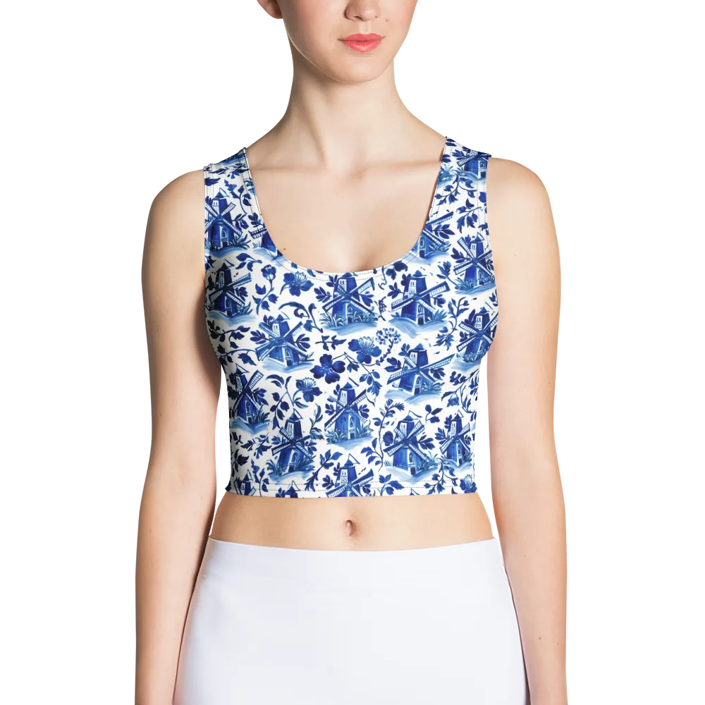 Blue Delft Garden on Crop Top — Front