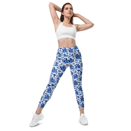 Blue Delft Garden on a Leggings with Pockets