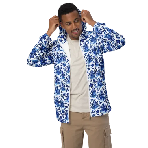 Blue Delft Garden on a Men's Windbreaker