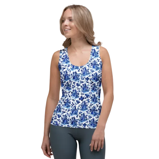 Blue Delft Garden on a Women's Tank Top