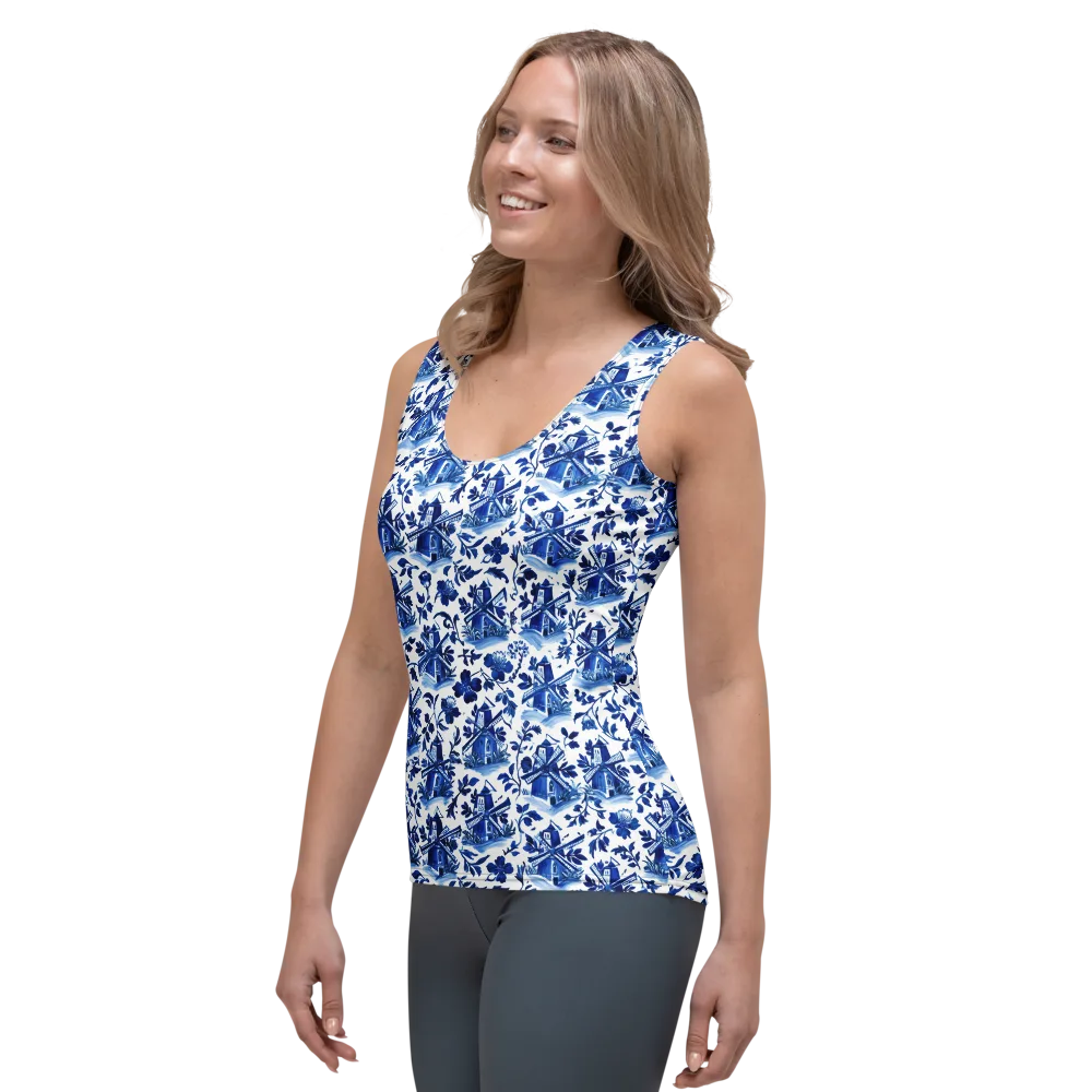 Blue Delft Garden on Women's Tank Top — Left Front