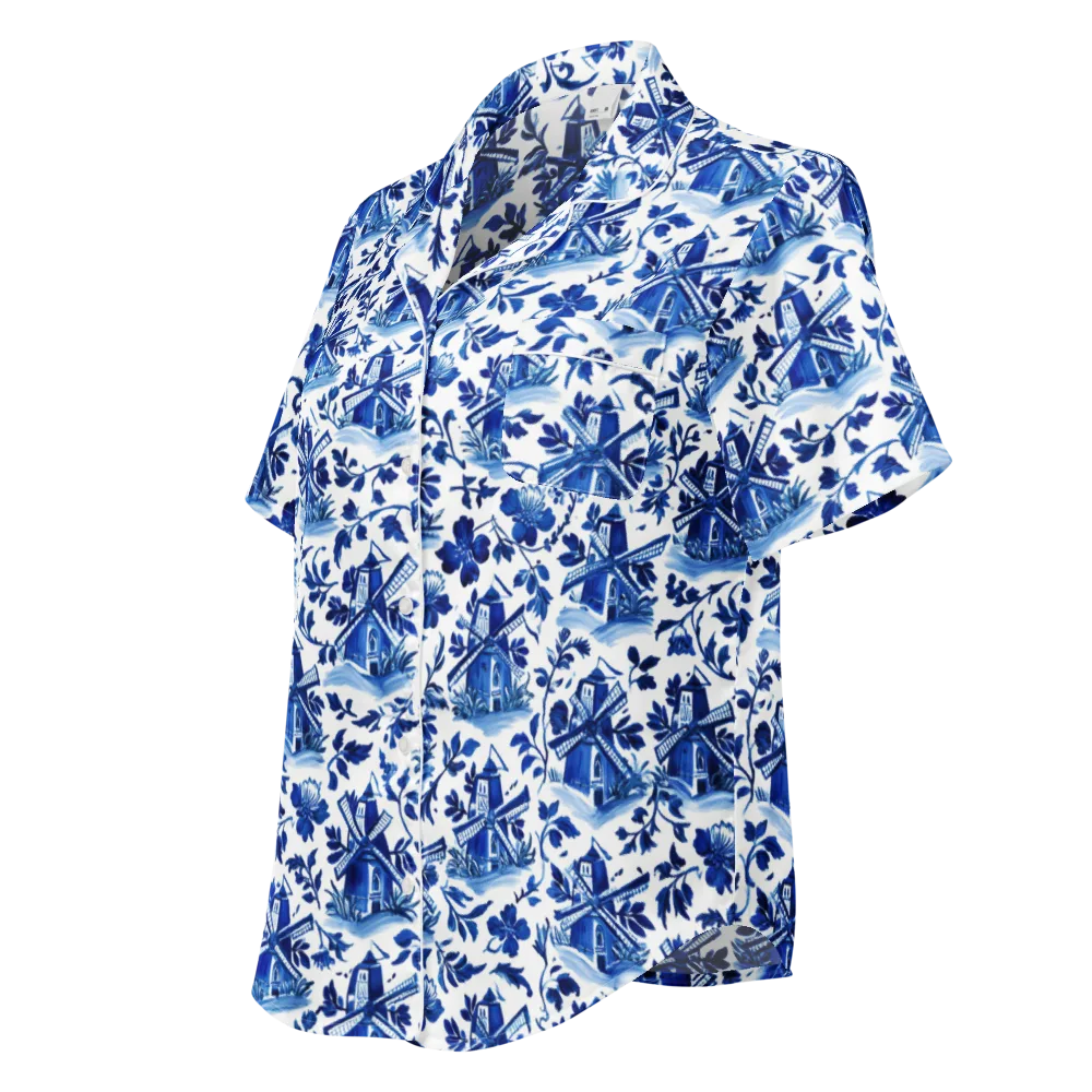 Blue Delft Garden on Women's Short Sleeve Pajama Top — Left Front