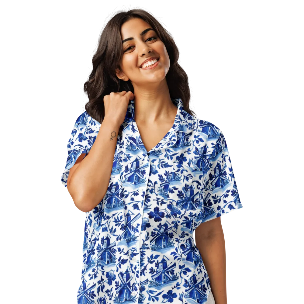Blue Delft Garden on Women's Short Sleeve Pajama Top — Front
