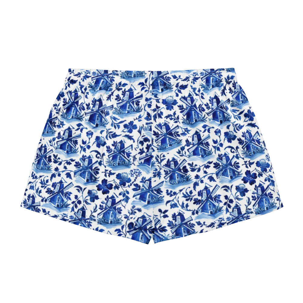Blue Delft Garden on Women's Pajama Shorts — Back