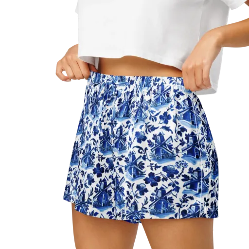 Blue Delft Garden on a Women's Pajama Shorts