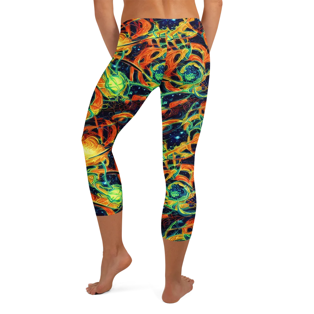 Neon Ember Garden on Capri Leggings — Back