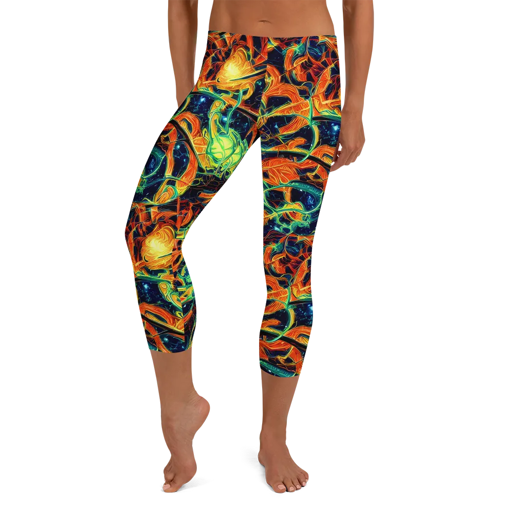 Neon Ember Garden on Capri Leggings — Front
