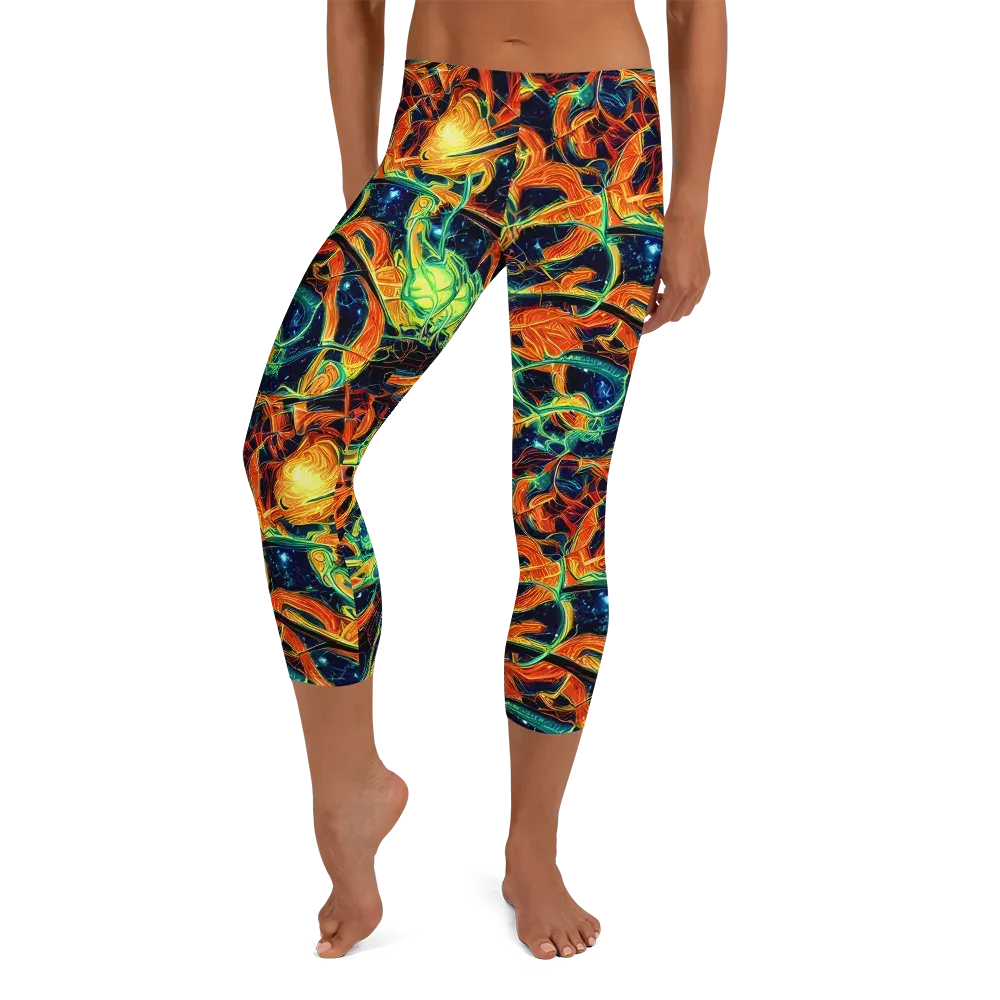 Neon Ember Garden on Capri Leggings — Front