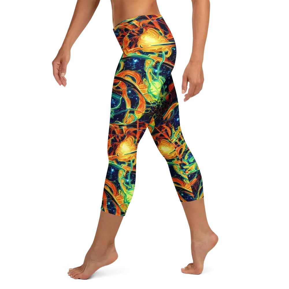 Neon Ember Garden on Capri Leggings — Left