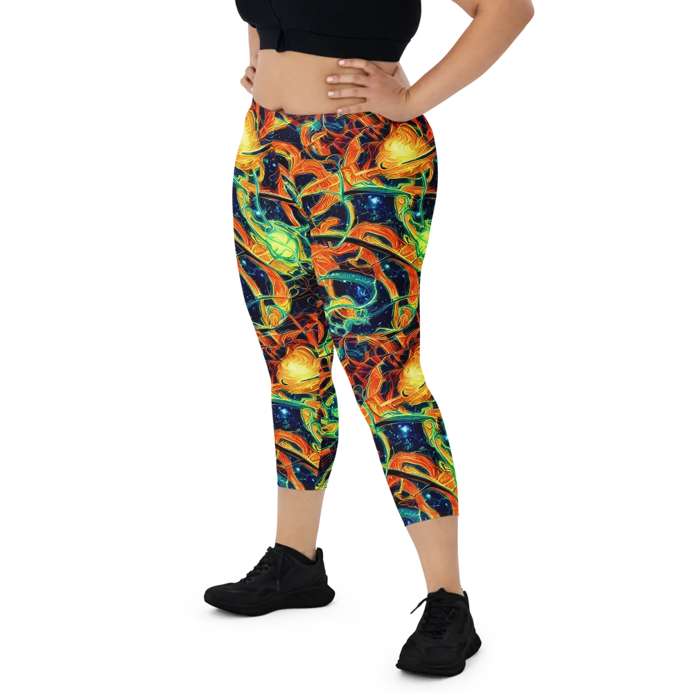 Neon Ember Garden on Capri Leggings — Front