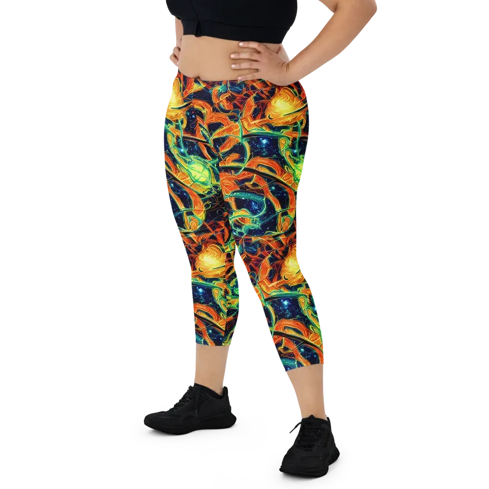 Neon Ember Garden on Capri Leggings — Front
