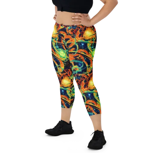 Neon Ember Garden on a Capri Leggings