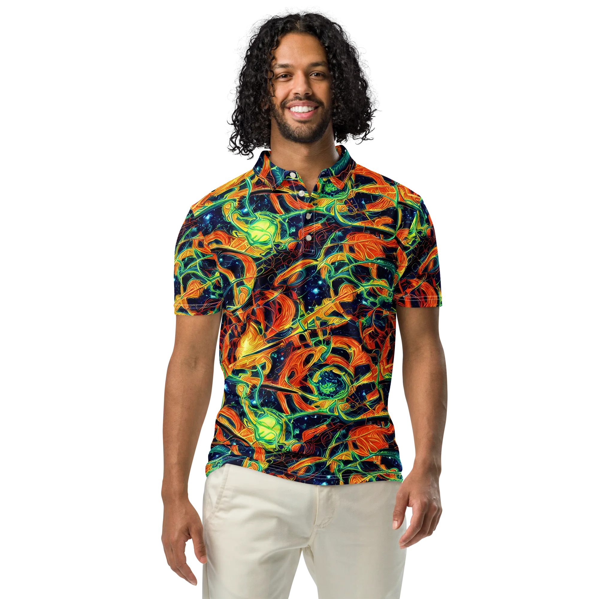 Neon Ember Garden on Men's Slim Fit Polo Shirt — Front