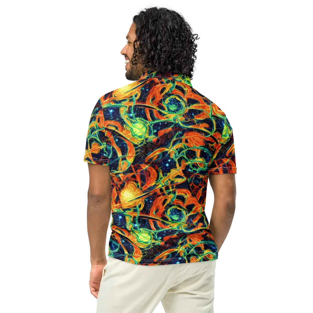 Neon Ember Garden on Men's Slim Fit Polo Shirt — Back