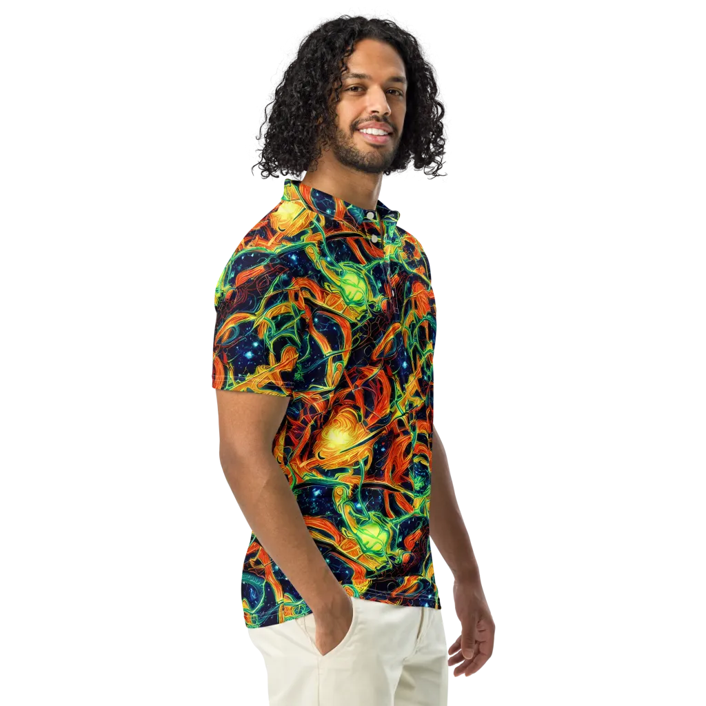 Neon Ember Garden on Men's Slim Fit Polo Shirt — Right Front