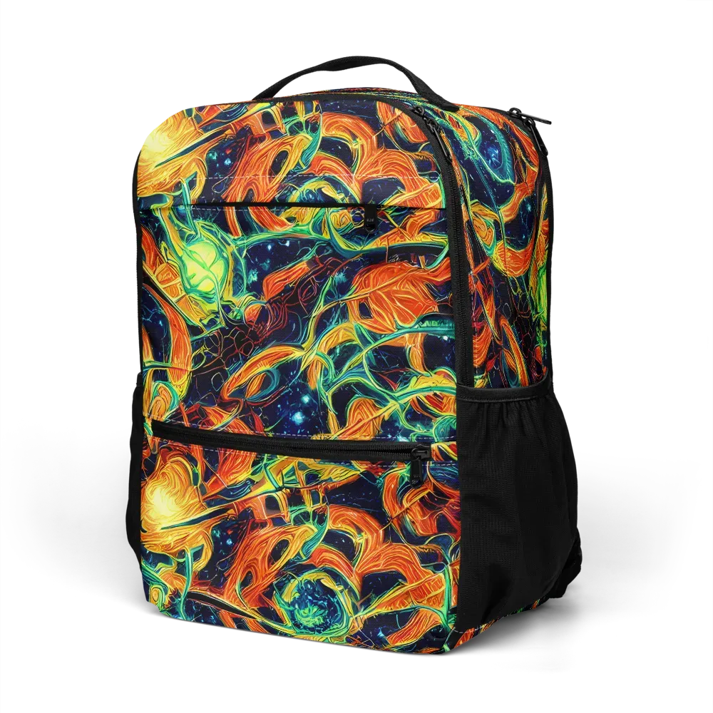 Neon Ember Garden on Utility Backpack — Left Front