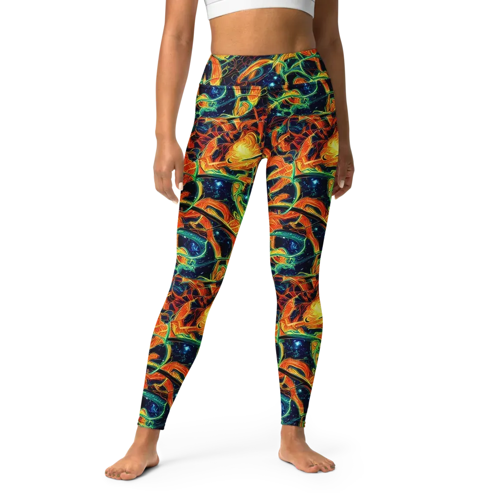 Neon Ember Garden on Yoga Leggings — Front
