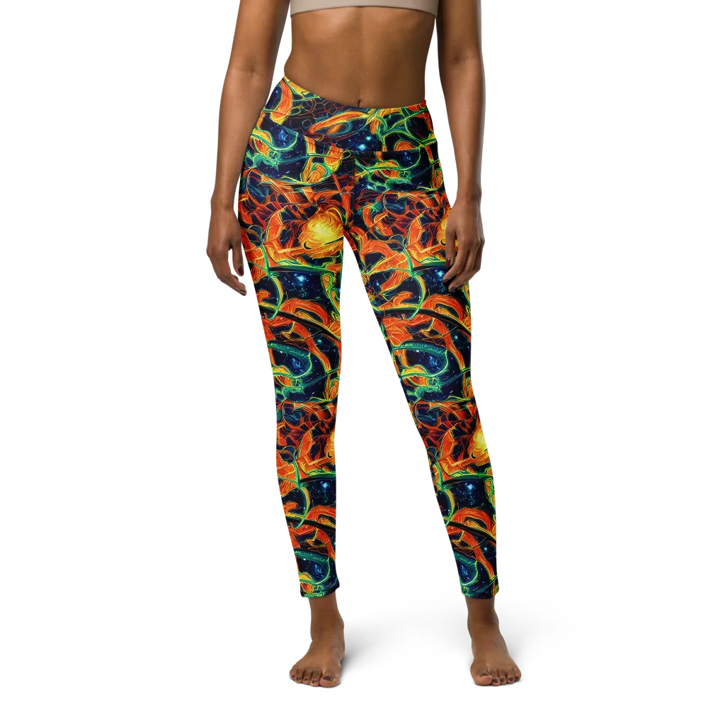 Neon Ember Garden on Yoga Leggings — Front