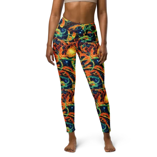 Neon Ember Garden on a Yoga Leggings
